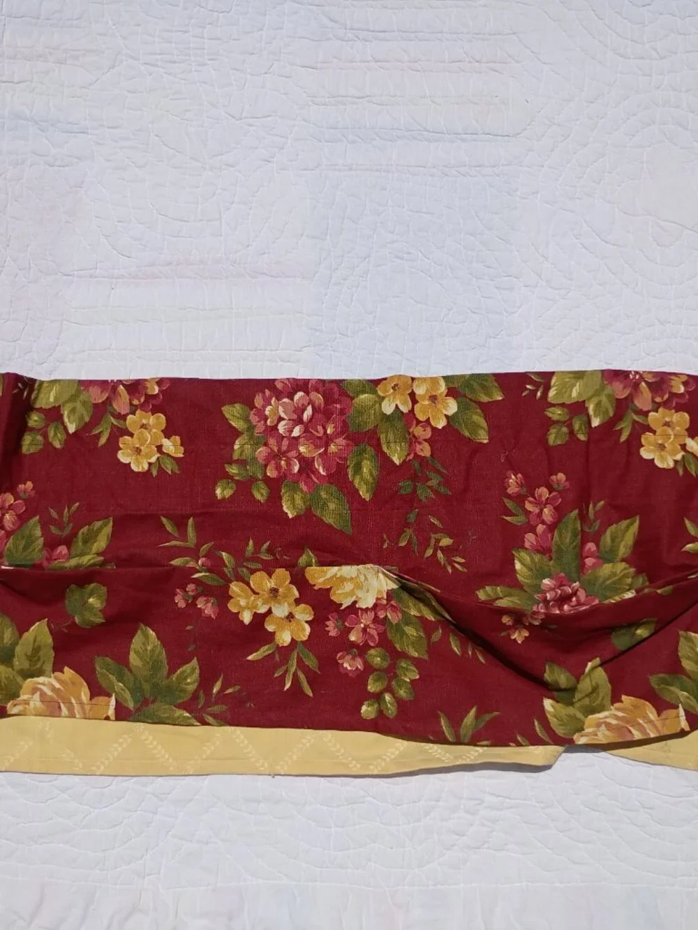 SET OF 3 Vintage Waverly Floral Manor Curtain Valances Dark Red Yellow Layered